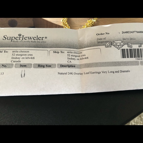 24k overlay leaf earrings - Picture 3 of 4